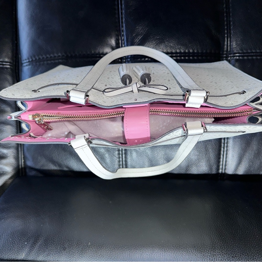 ✨ Kate Spade Leather Hayes Perf Tote Bright White / Bright Pink Interior NWOT 💕 - Picture 7 of 16